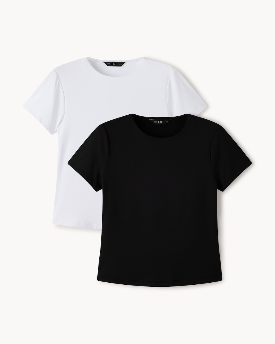 image 1 of F&F 2-Pack Polyamide Short Sleeved T-Shirts in Multi Black