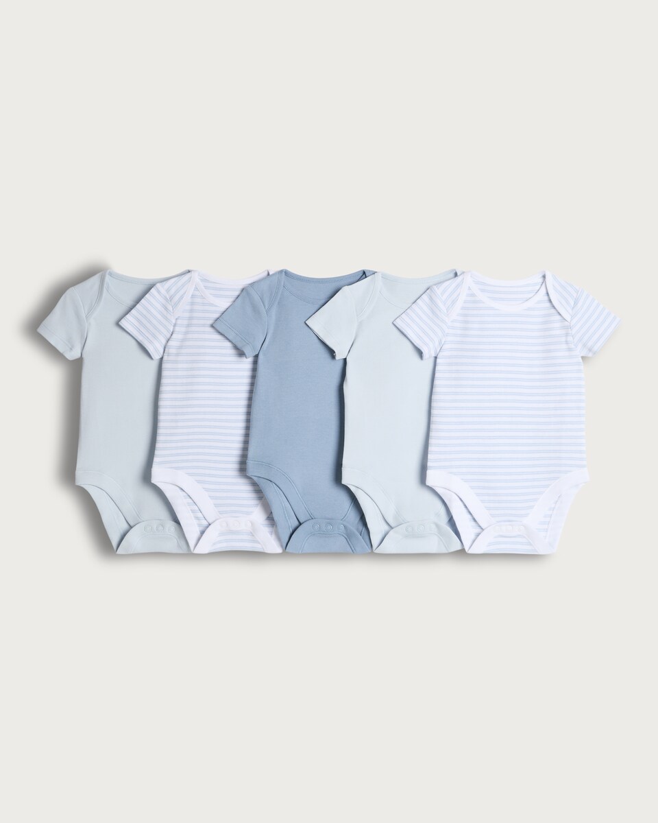 image 1 of F&F Baby 5-Pack Pure Cotton Short Sleeved Bodysuits in Blue