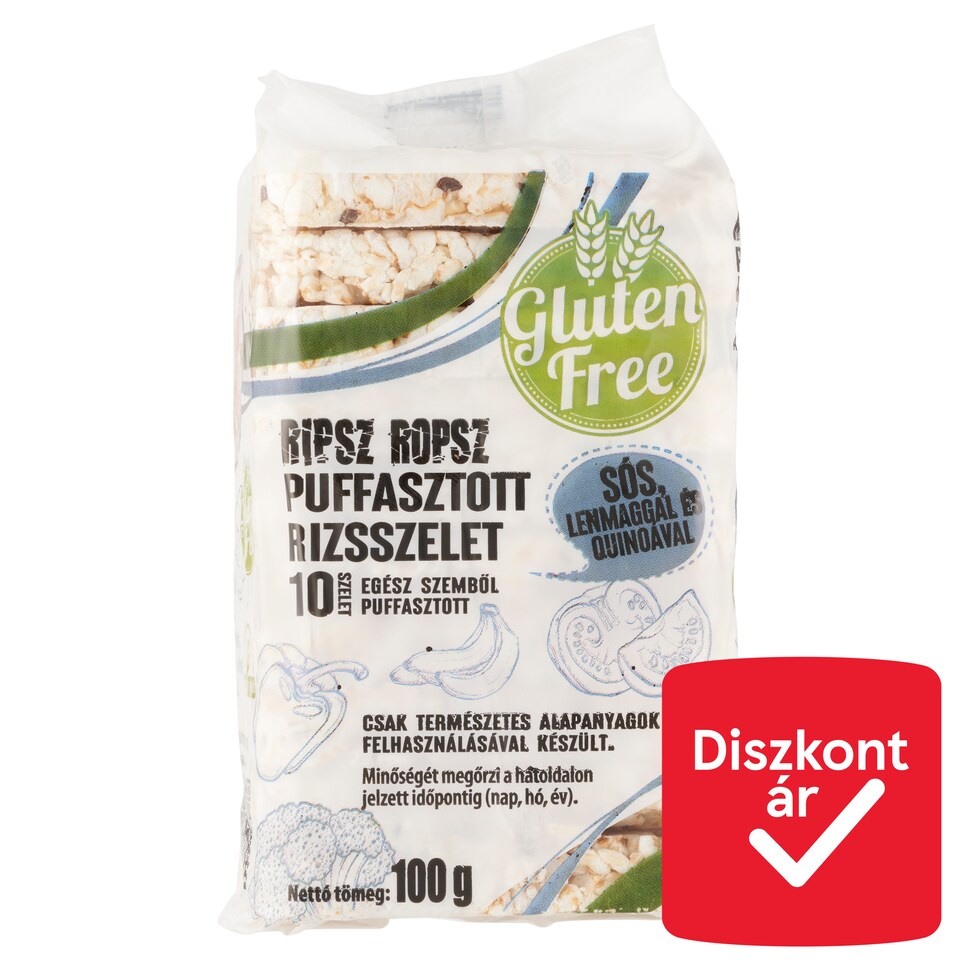 Ripsz Ropsz puffasztott rizsszelet sós, lenmaggal és quinoával 100 g  1. kép