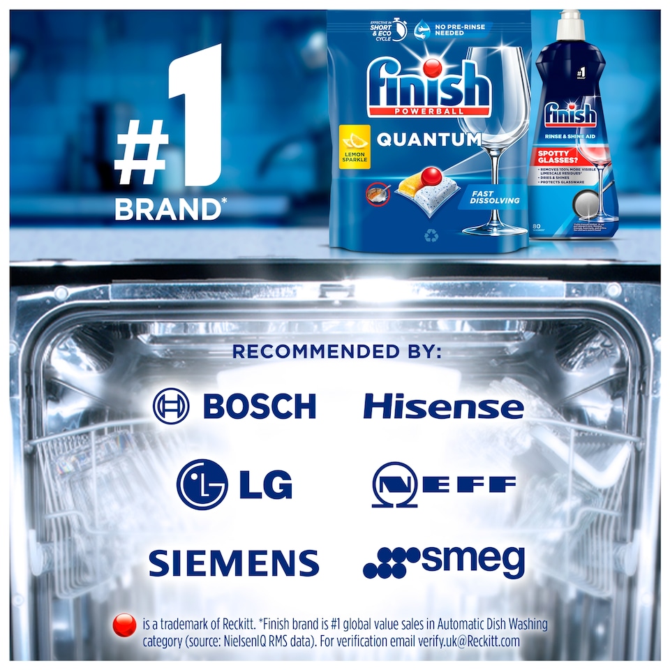 image 1 of Finish Quantum All In One Lemon 64s Dishwasher Tablets 665.6g