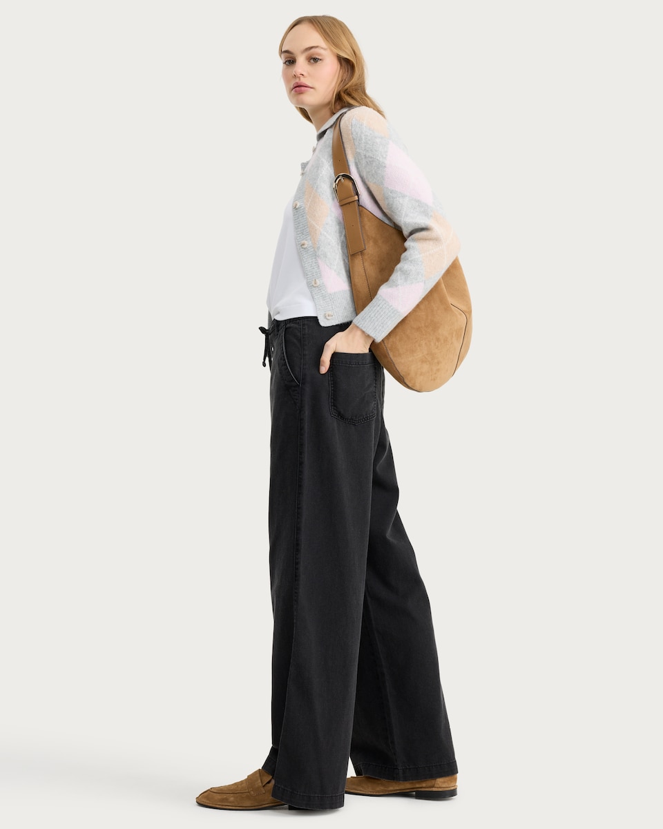 image 1 of F&F Wide Leg Drawstring Jeans in Black