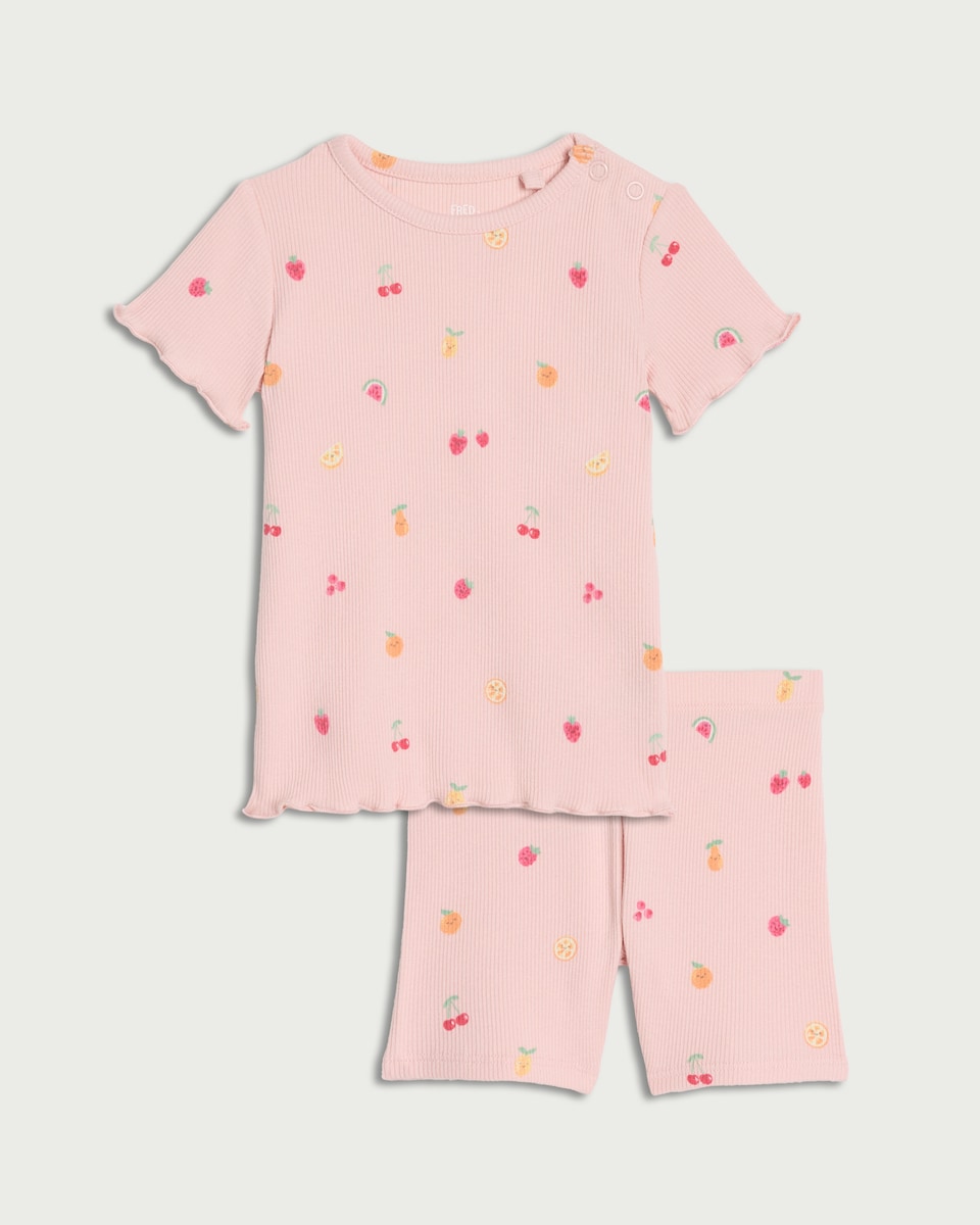 image 1 of F&F Baby 2-Piece Cotton Rich Fruit Set in Pink