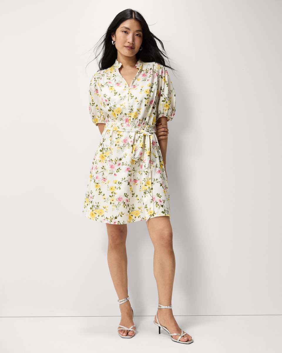 image 1 of F&F Floral V Neck Mini Dress in Multi White