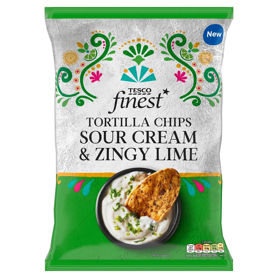 Tesco Finest Sour Cream & Zingy Lime Tortilla Chips 150g Tesco Groceries