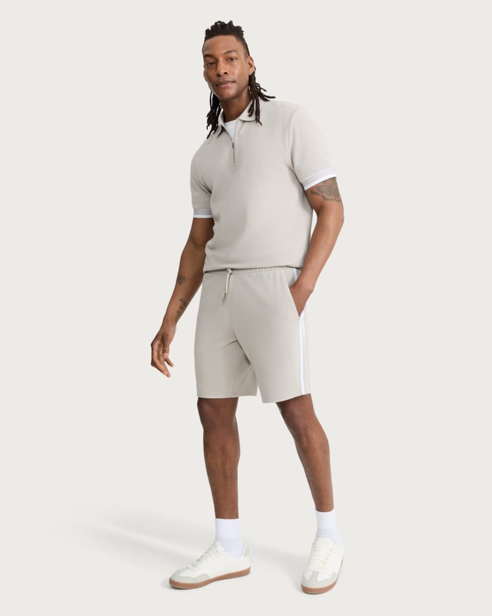 image 1 of F&F Textured Side Stripe Drawstring Shorts in Stone
