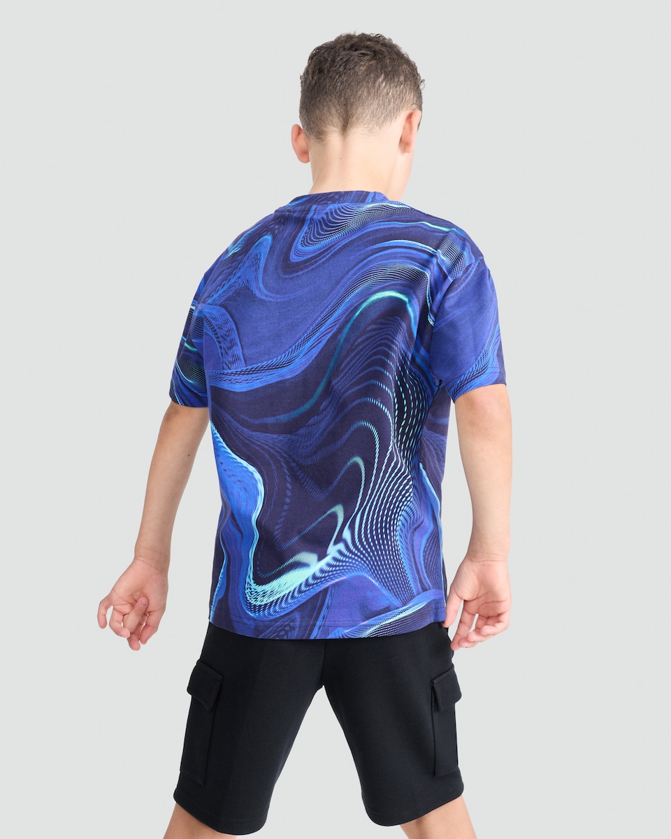 image 1 of F&F Boys Pure Cotton Focus Print Short Sleeved T-Shirt in Navy