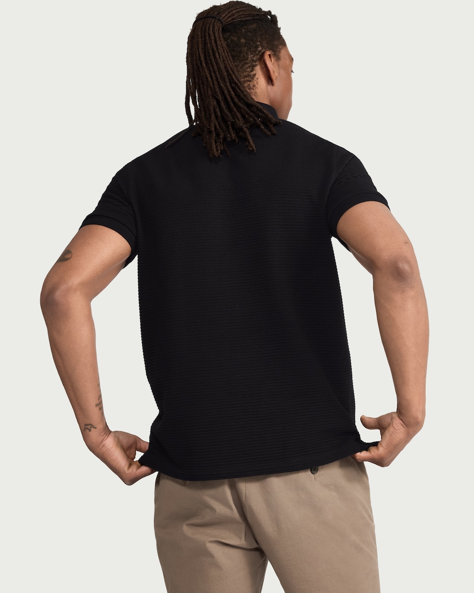 image 1 of F&F Cotton Rich Textured Polo Shirt in Black