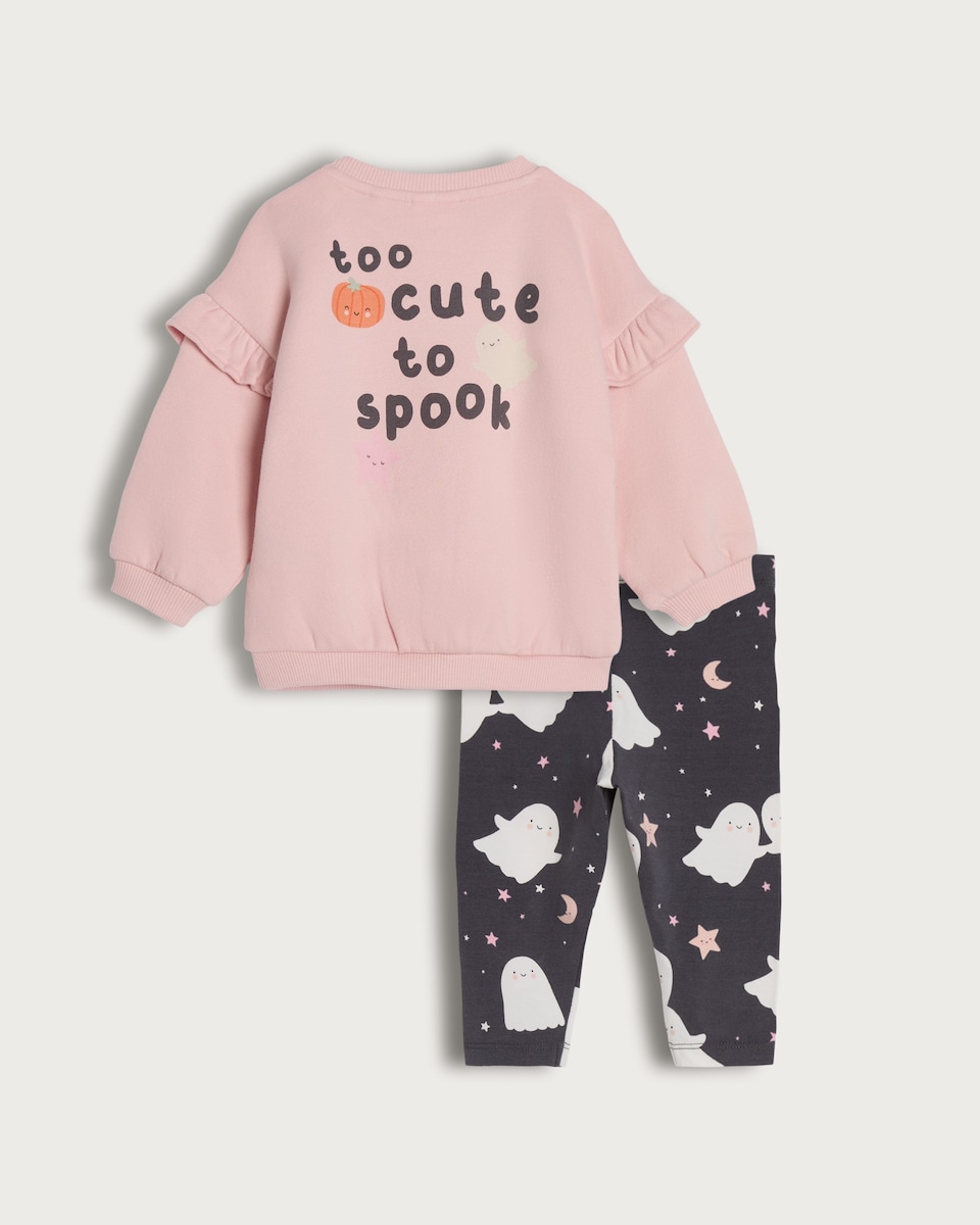 image 1 of F&F Baby 2-Piece Cotton Rich Halloween Jumper and Leggings Set in Pink