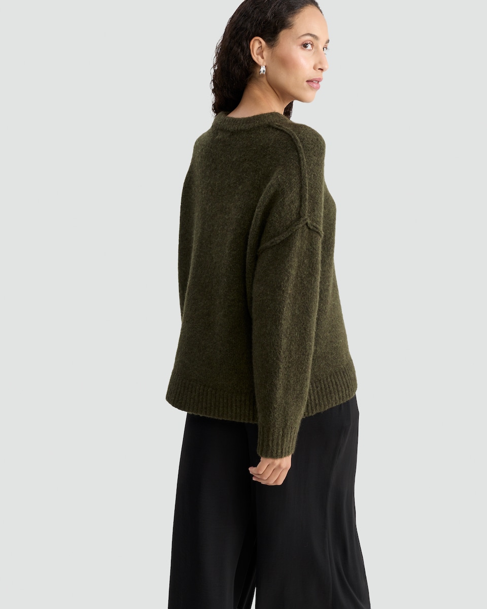 image 1 of F&F Ribbed Crew Neck Jumper with Wool in Khaki