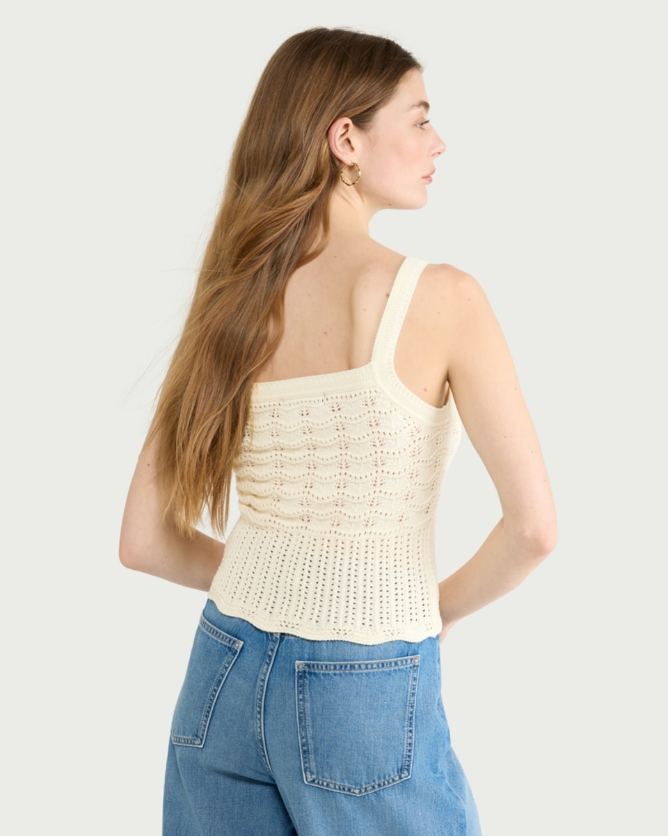 image 1 of F&F Cotton Rich Pointelle Button Front Vest in Cream