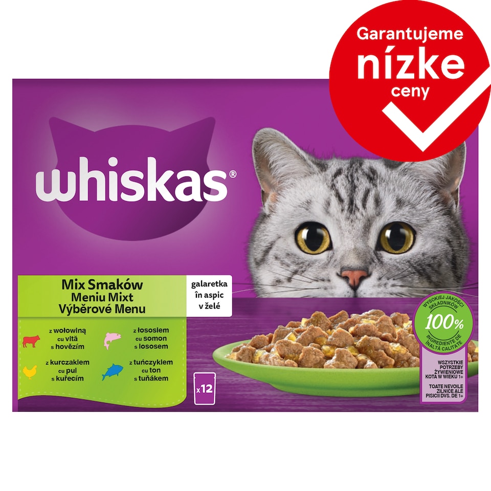 Whiskas 1+ výberové menu v želé 12 x 85 g (1,02 kg)
