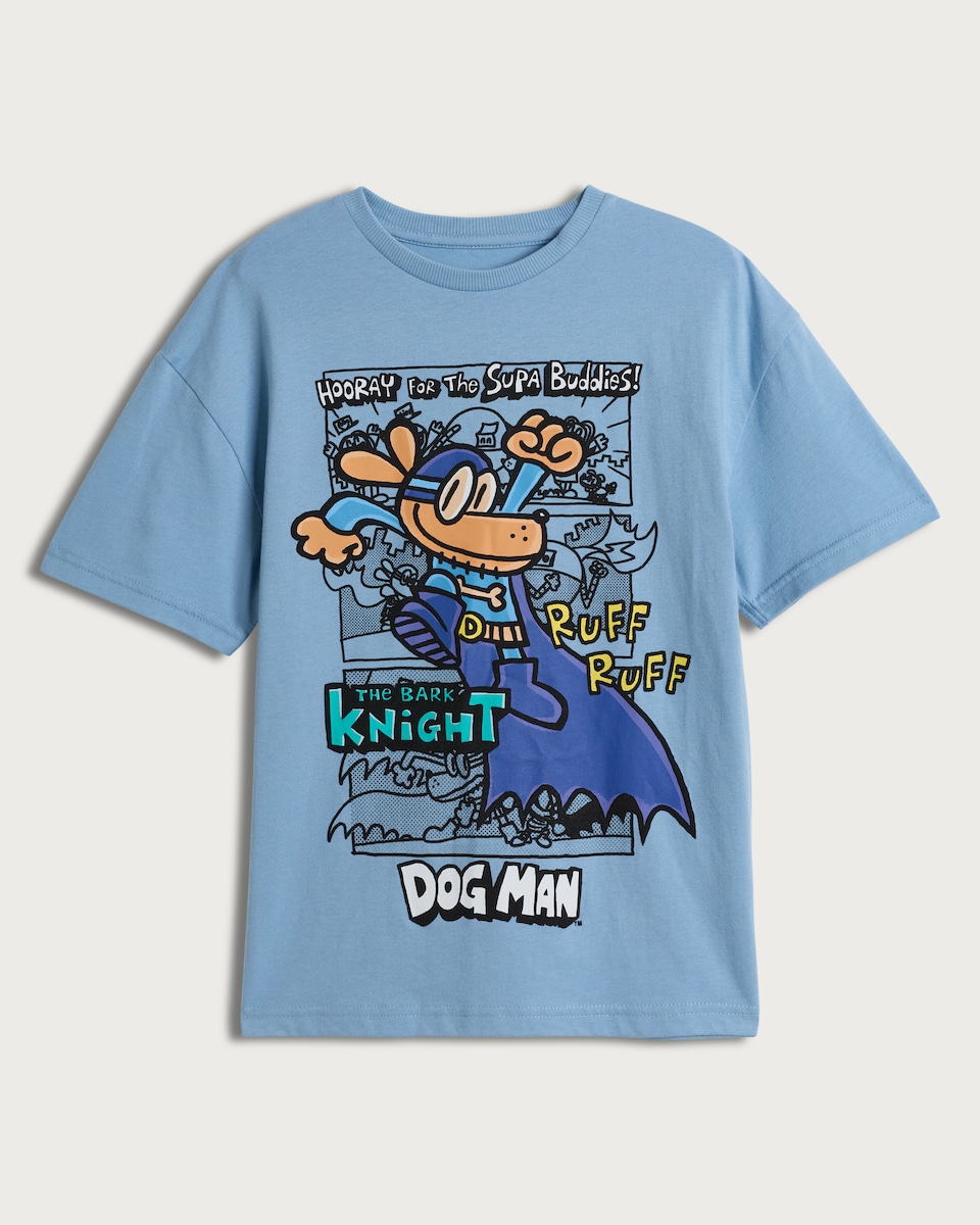 Dog Man Pure Cotton The Bark Knight T-Shirt in Blue