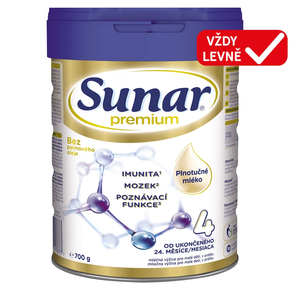 Sunar Premium 4 mléčná výživa pro malé děti v prášku 700g