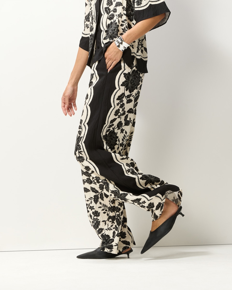 image 1 of F&F Floral Wide Leg Co-ord Trousers in Multi Black