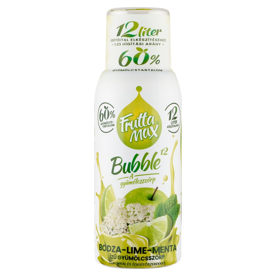 FruttaMax Bubble¹² Elder-Lime-Mint Flavored Fruit Syrup with Sugar and Sweeteners 500 ml