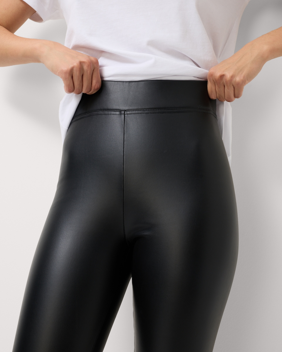 image 1 of F&F WARMPLUS™ Medium Warmth Thermal Faux Leather Plush Leggings in Black