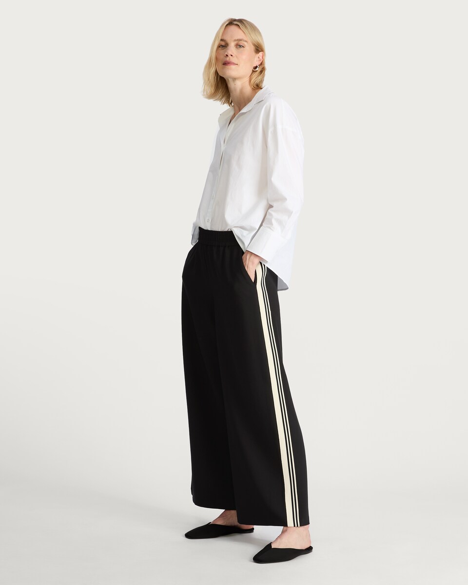 image 1 of The F&F Edit Side Stripe Wide Leg Trousers in Black