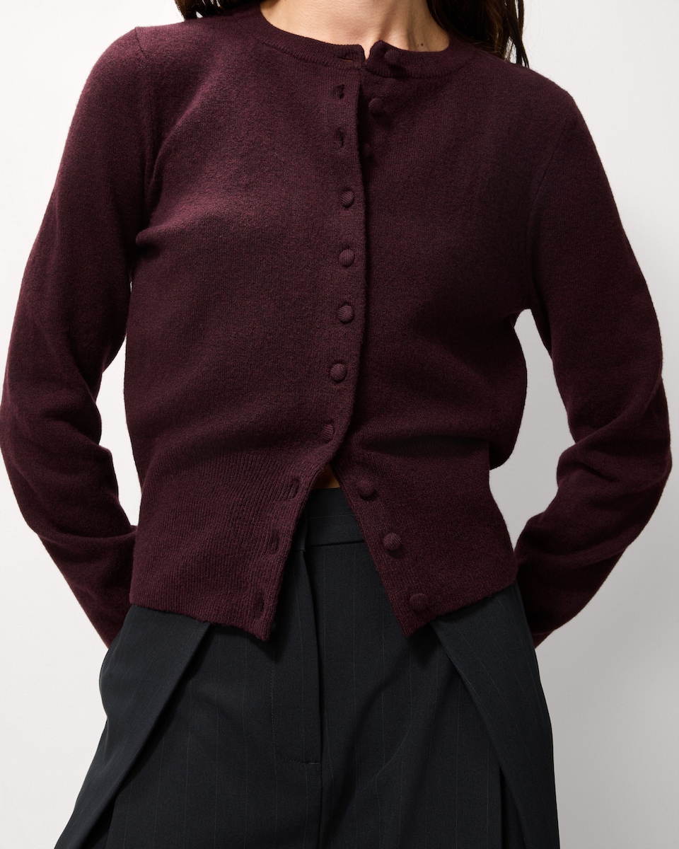 image 1 of F&F Knitted Long Sleeved Cardigan in Burgundy