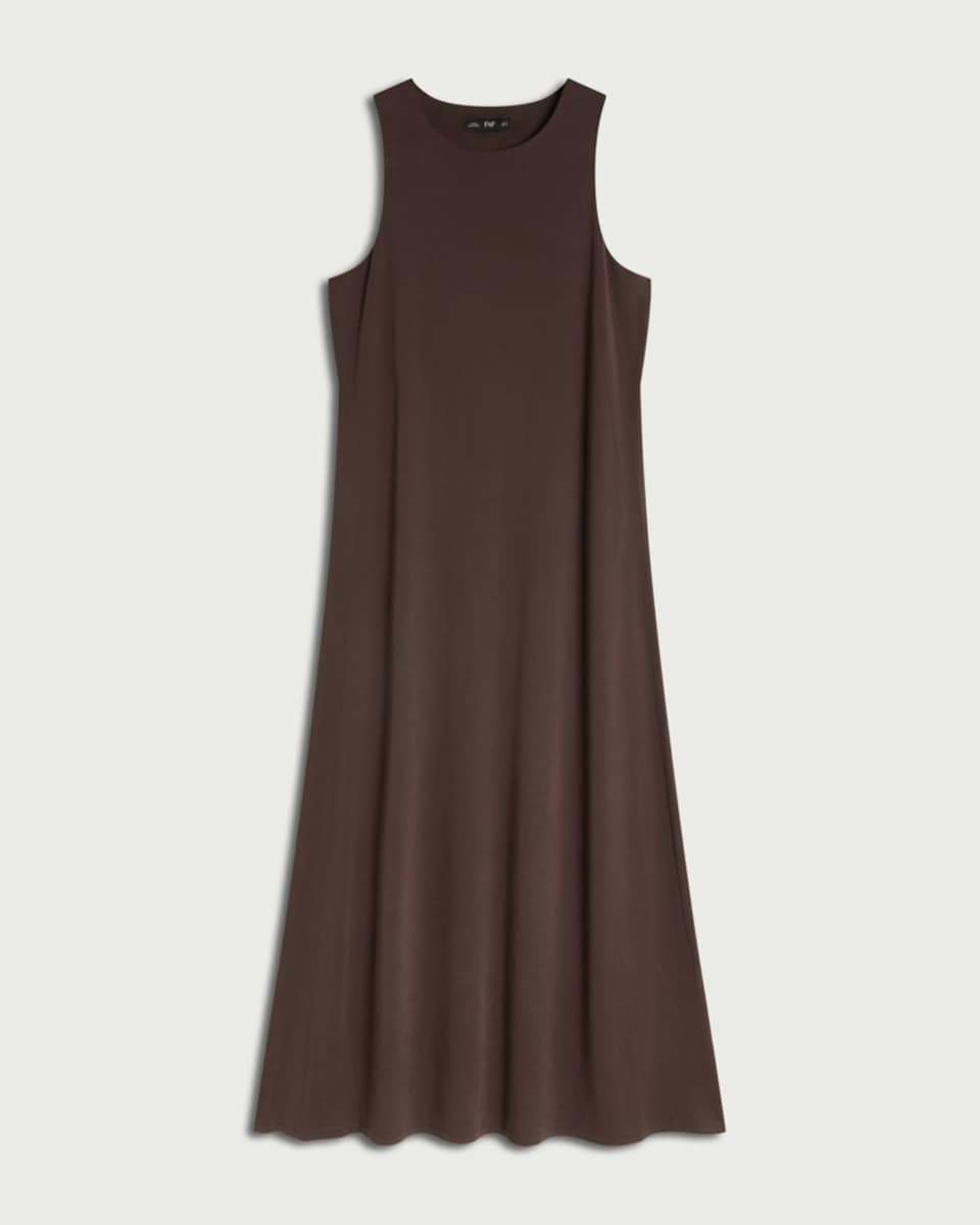 image 1 of F&F Sleeveless Trapeze Midi Dress in Brown