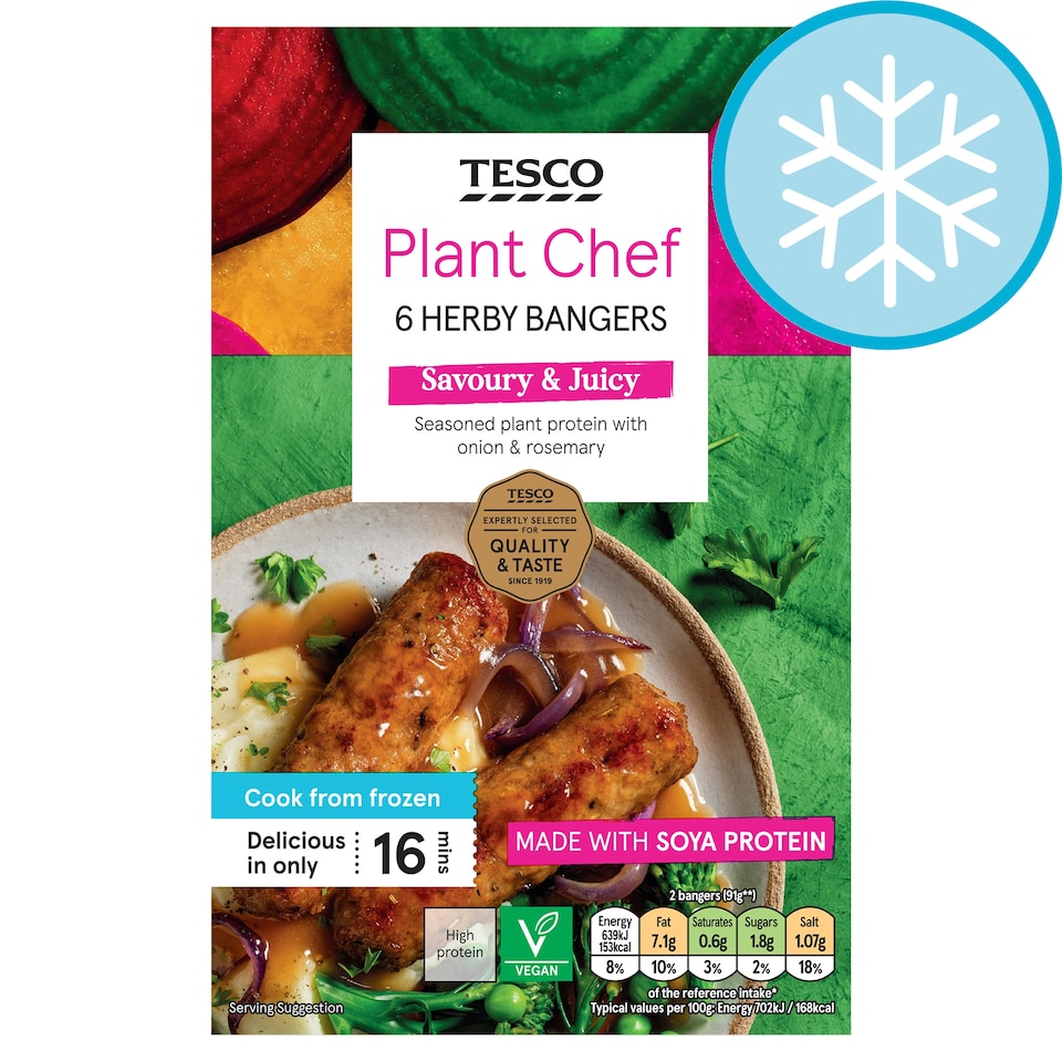 Tesco Plant Chef 6 Herby Bangers 300G