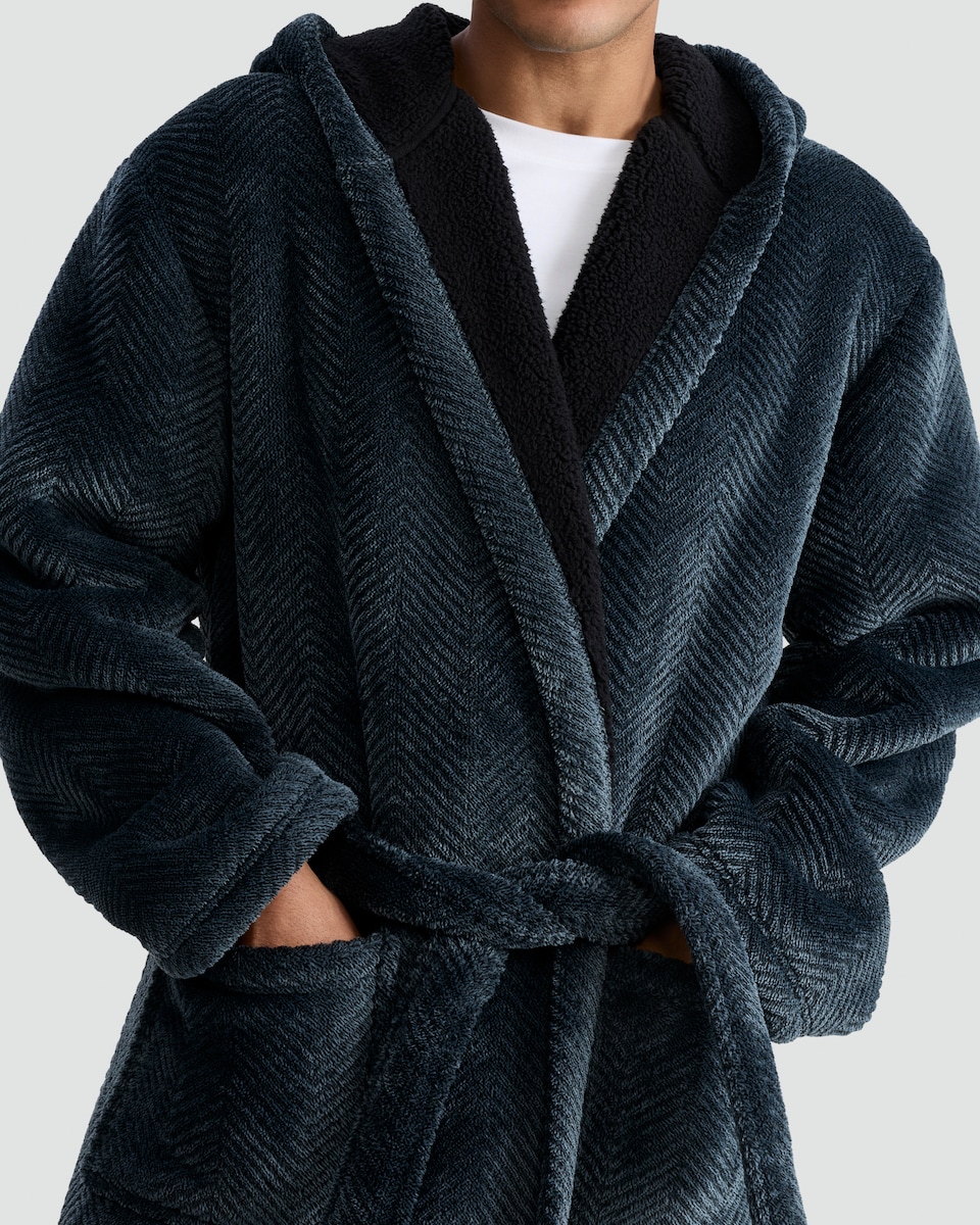 image 1 of F&F Fleece Herringbone Textured Dressing Gown in Teal