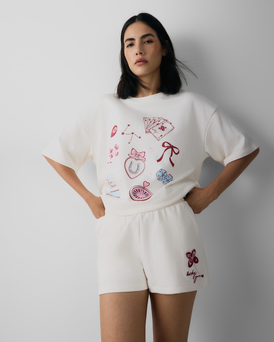 image 1 of F&F Cotton Rich Dice Pyjama Set in Cream