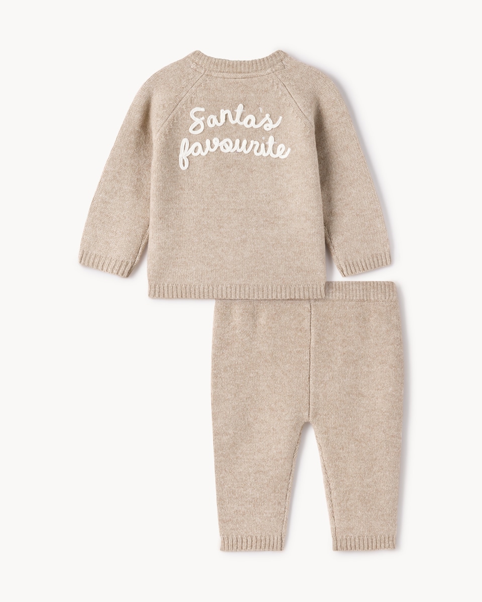 image 1 of Christmas Baby Reindeer Jumper and Trousers Set in Brown