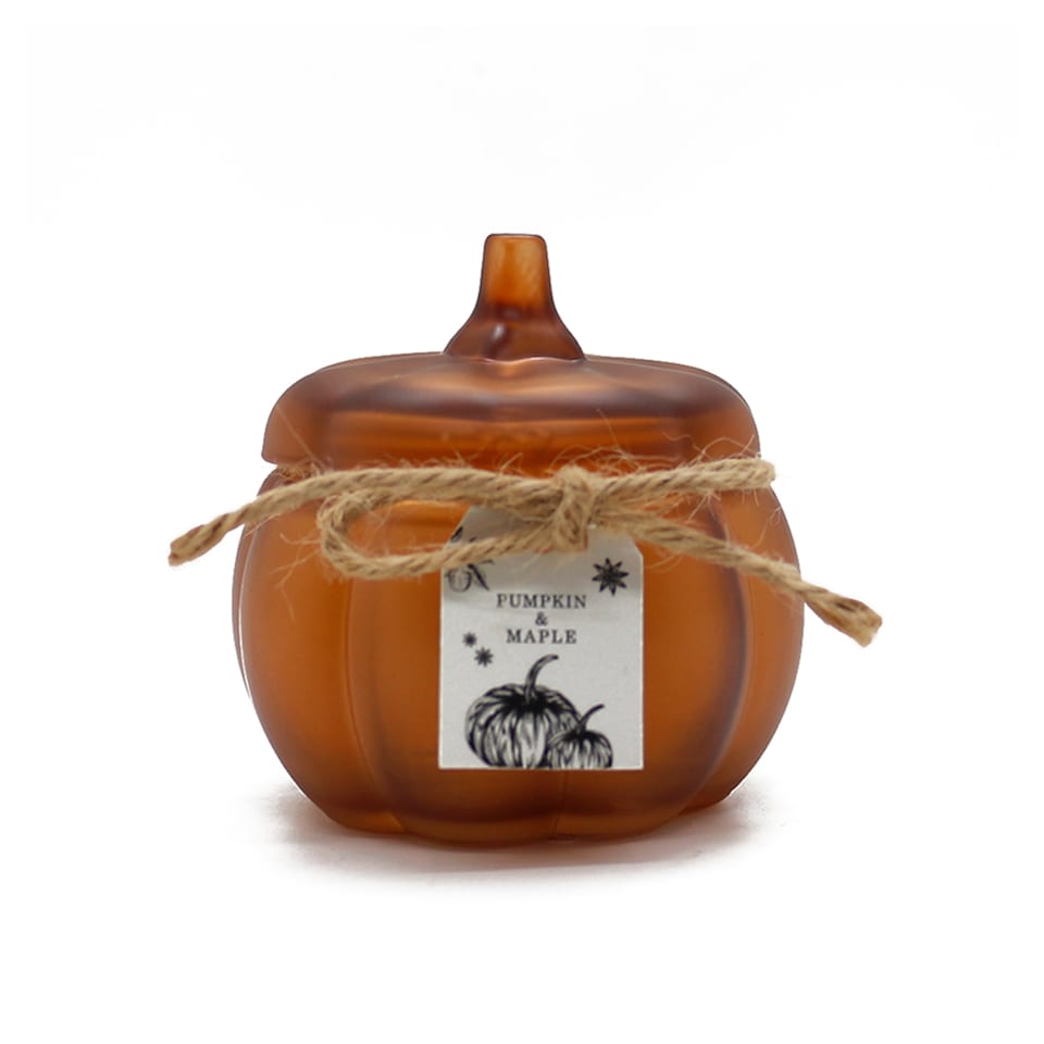image 1 of F&F Home Halloween Pumpkin & Maple Frosted Glass Candle Assorted 130G
