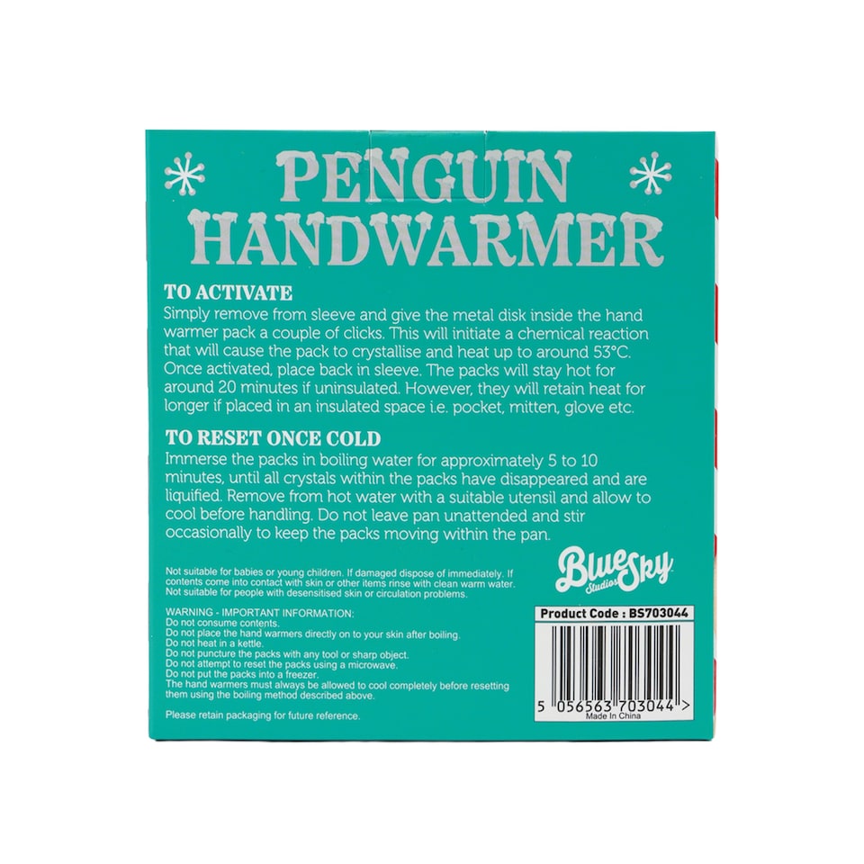 image 1 of Blue Sky Penguin Hand Warmers Christmas Gift