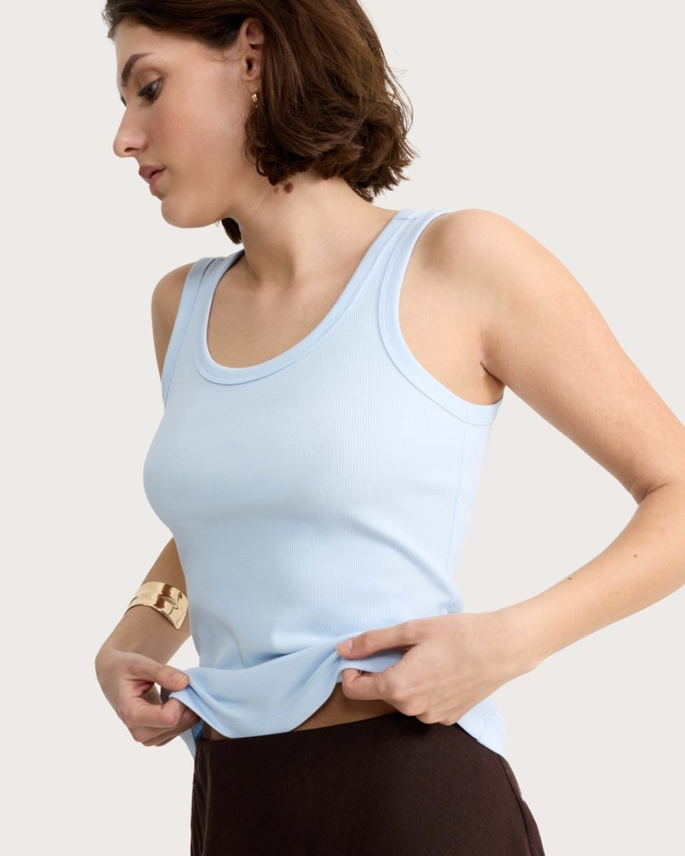 image 1 of F&F Cotton Rich Ribbed Scoop Neck Vest in Blue