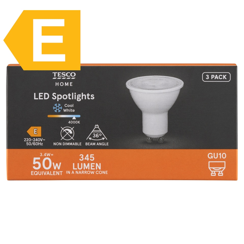 Tesco Home GU10 345 lm 50 W 4000K LED spotlámpa, 3 db-os  1. kép
