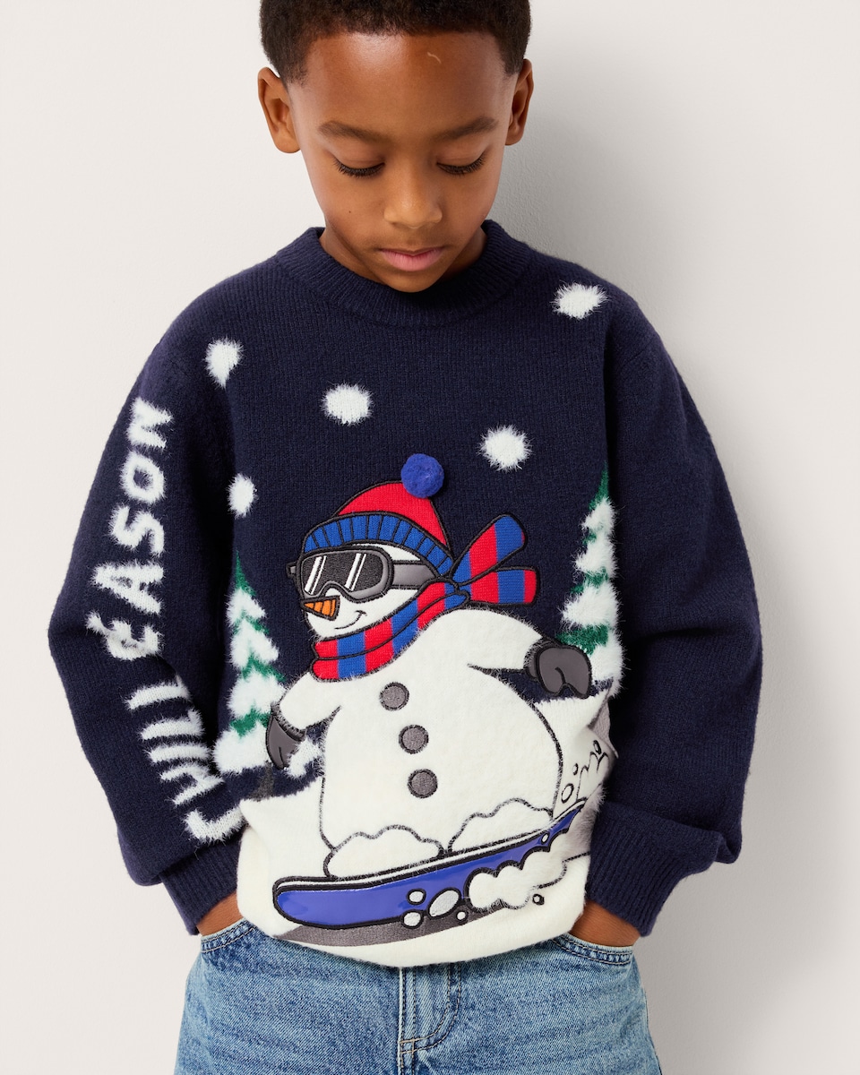 image 1 of Christmas Boys Snowman Jumper in Navy