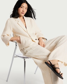 F&F Pinstripe Super Wide Leg Co-ord Trousers in Ecru