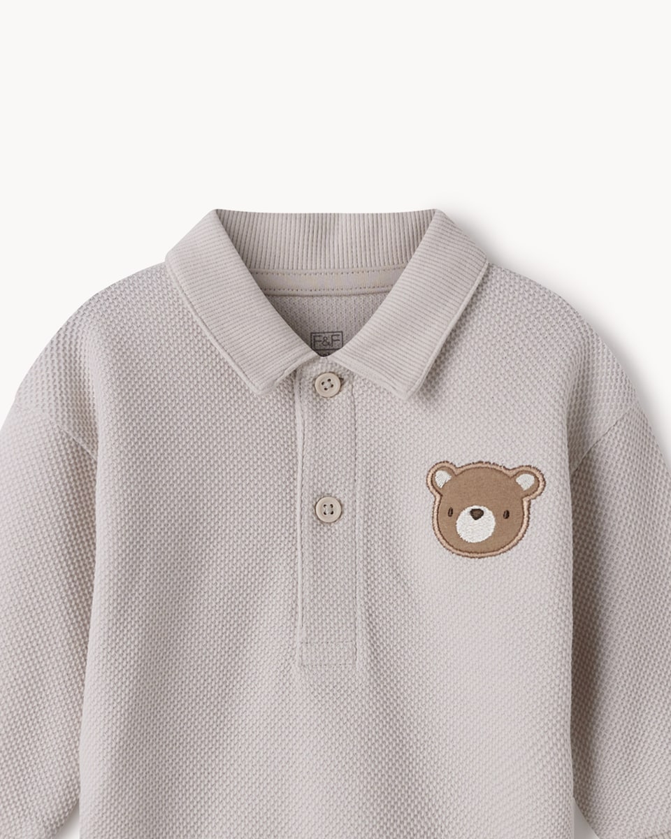 image 1 of F&F Baby Bear Polo Shirt and Joggers Set in Neutral
