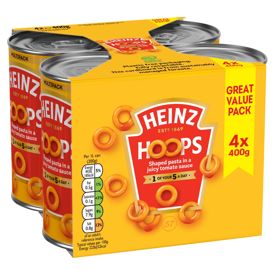 Heinz Hoops In Tomato Sauce 4 x 400g
