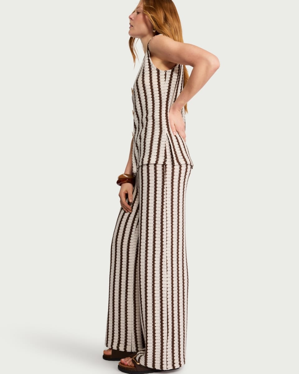 image 1 of F&F Textured Striped Wide Leg Co-ord Trousers in Multi Brown