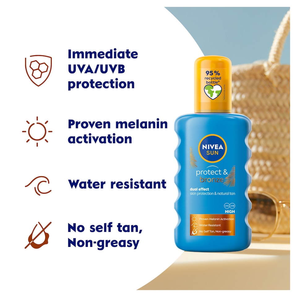 image 1 of NIVEA SUN Protect & Bronze Tan Activating Sun Cream Spray SPF20 200ml
