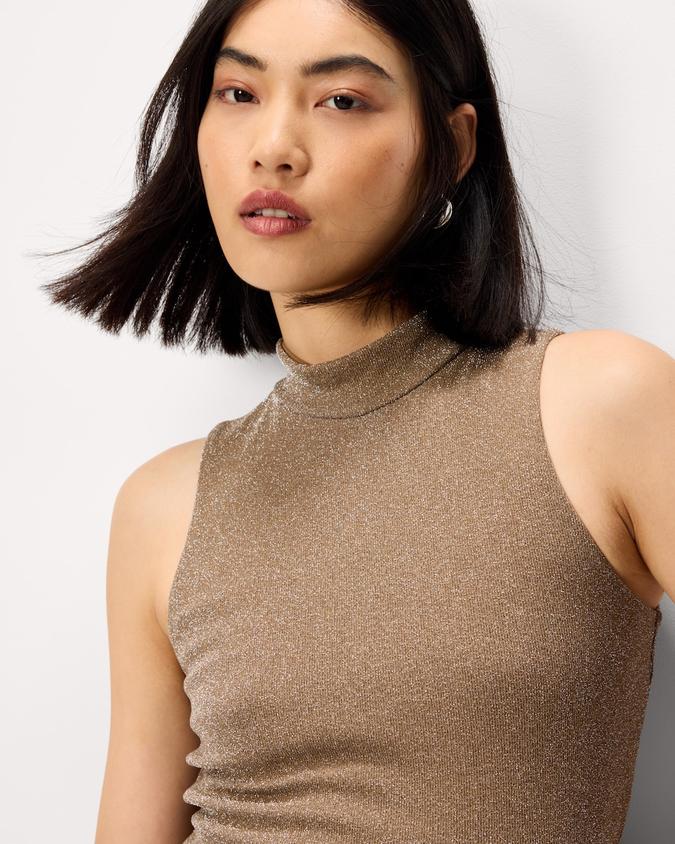 image 1 of F&F Glitter High Neck Vest in Neutral