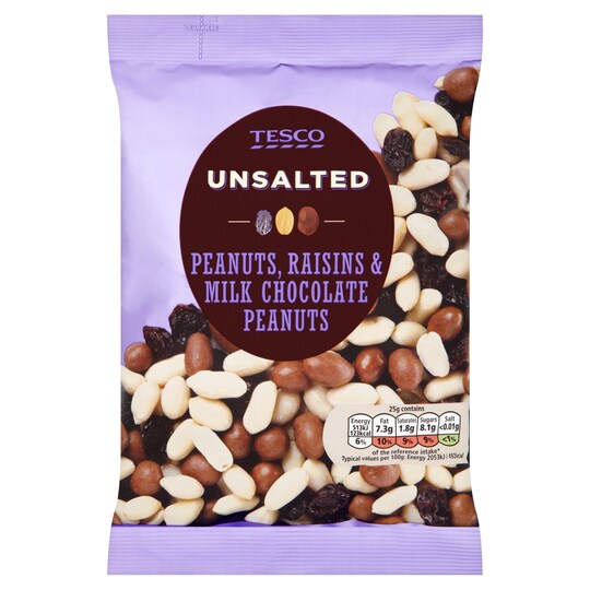 Tesco Unsalted Peanut Raisin And Chocolate Peanut 350G Tesco Groceries