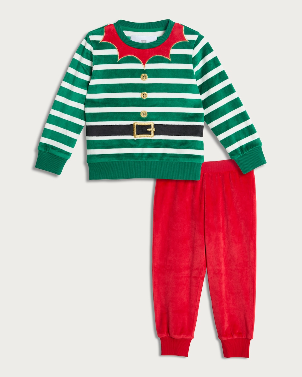 image 1 of F&F Minky Fleece Elf Stripe Print Pyjama Set in Multi