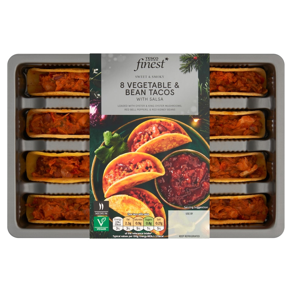 TESCO FINEST 8 Mexican Vegetable Tacos with Salsa 240g