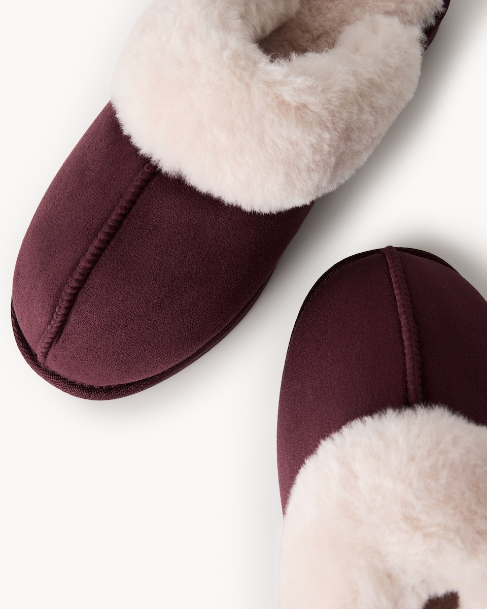 image 1 of F&F Faux Fur Lined Mule Slippers in Burgundy