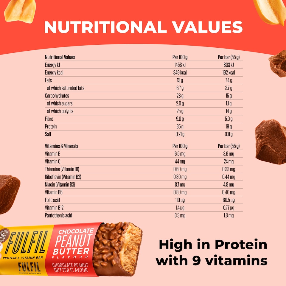 image 1 of Fulfil Chocolate Peanut Butter Protein & Vitamin Bar 55g