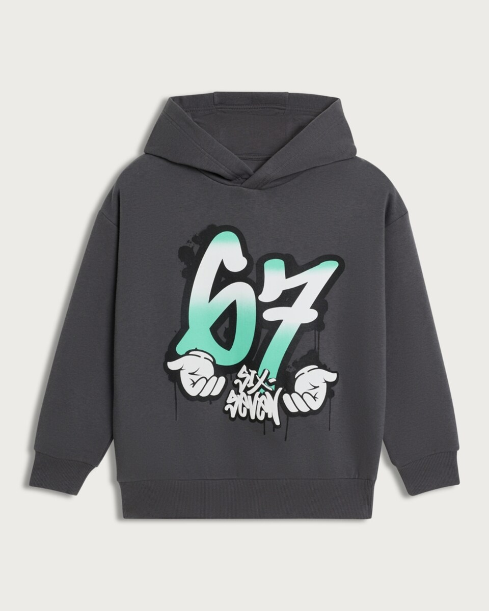 F&F Boys Cotton Rich 67 Graphic Hoodie in Grey