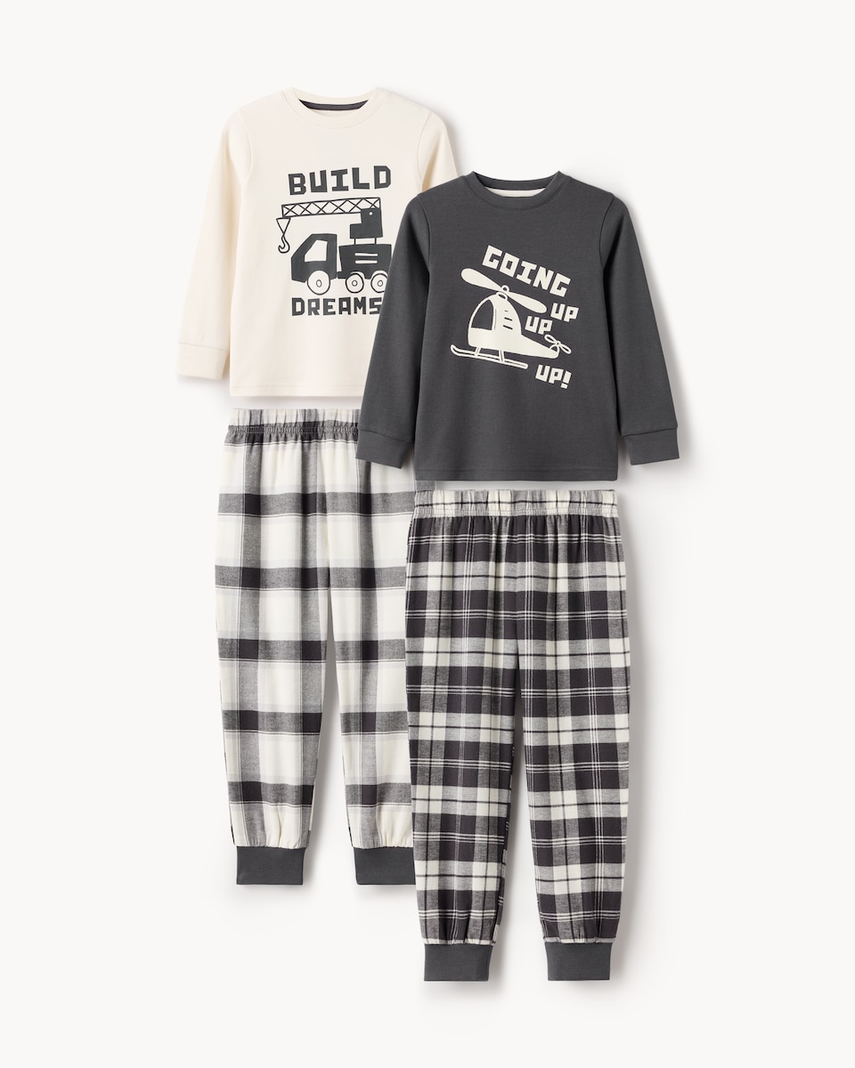 image 1 of F&F Boys 2-Pack Pure Cotton Transport Woven Bottoms Pyjama Sets in Multi