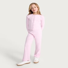 F&F Girls 2-Piece Cotton Rich Ribbed Cardigan and Leggings Set in Brown