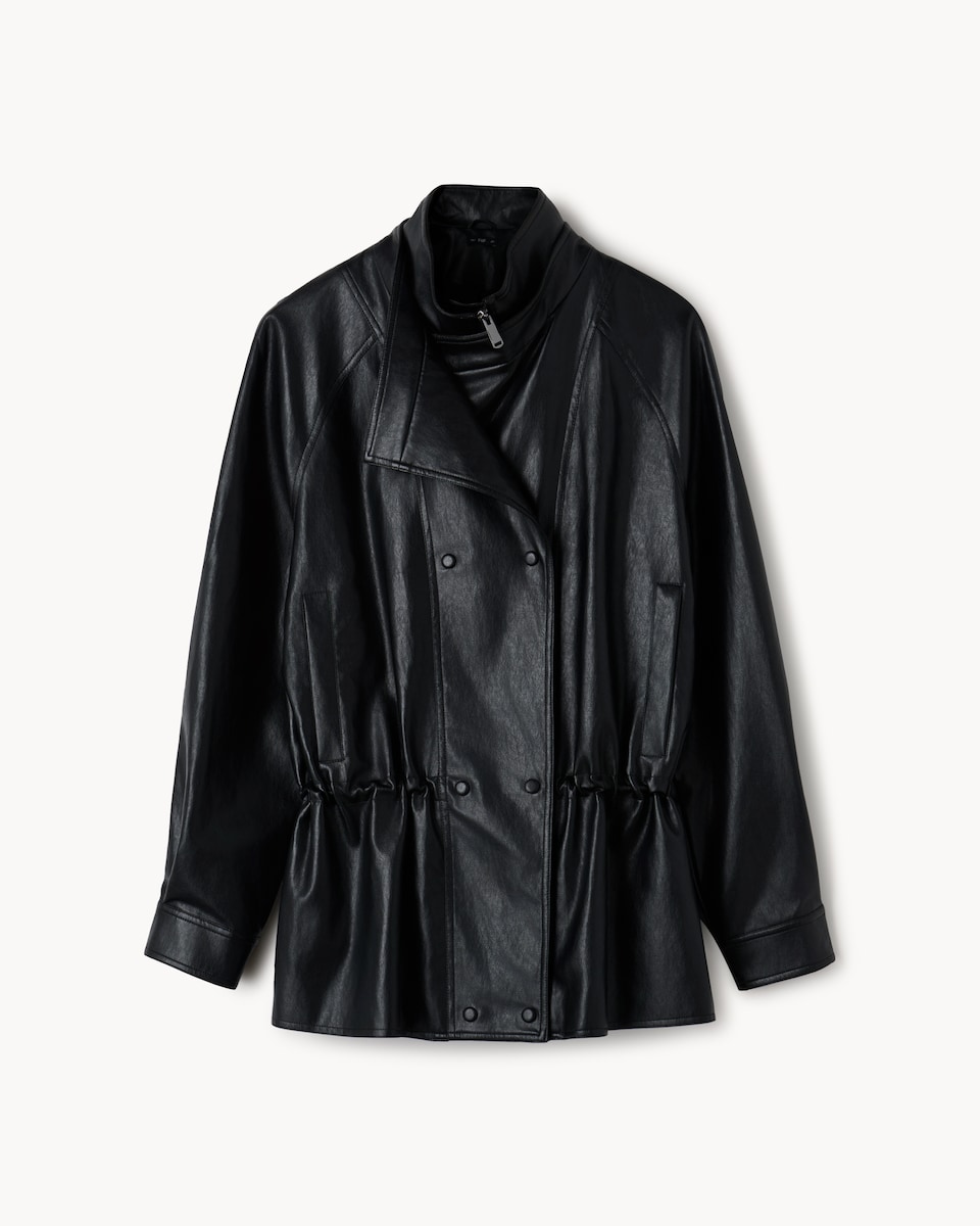 image 1 of F&F Faux Leather Cinched Jacket in Black