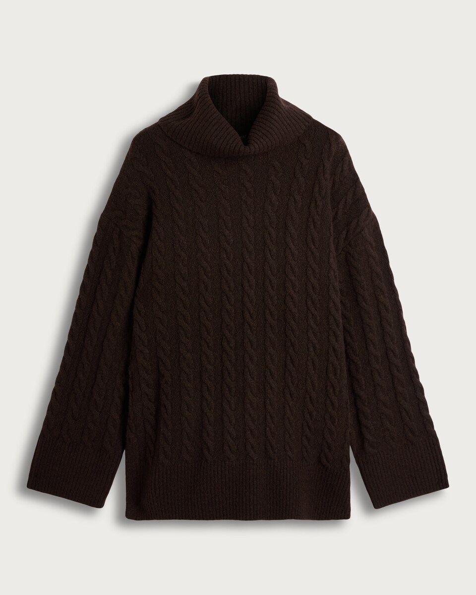 image 1 of F&F Cable Knit Roll Neck Jumper with Wool in Brown