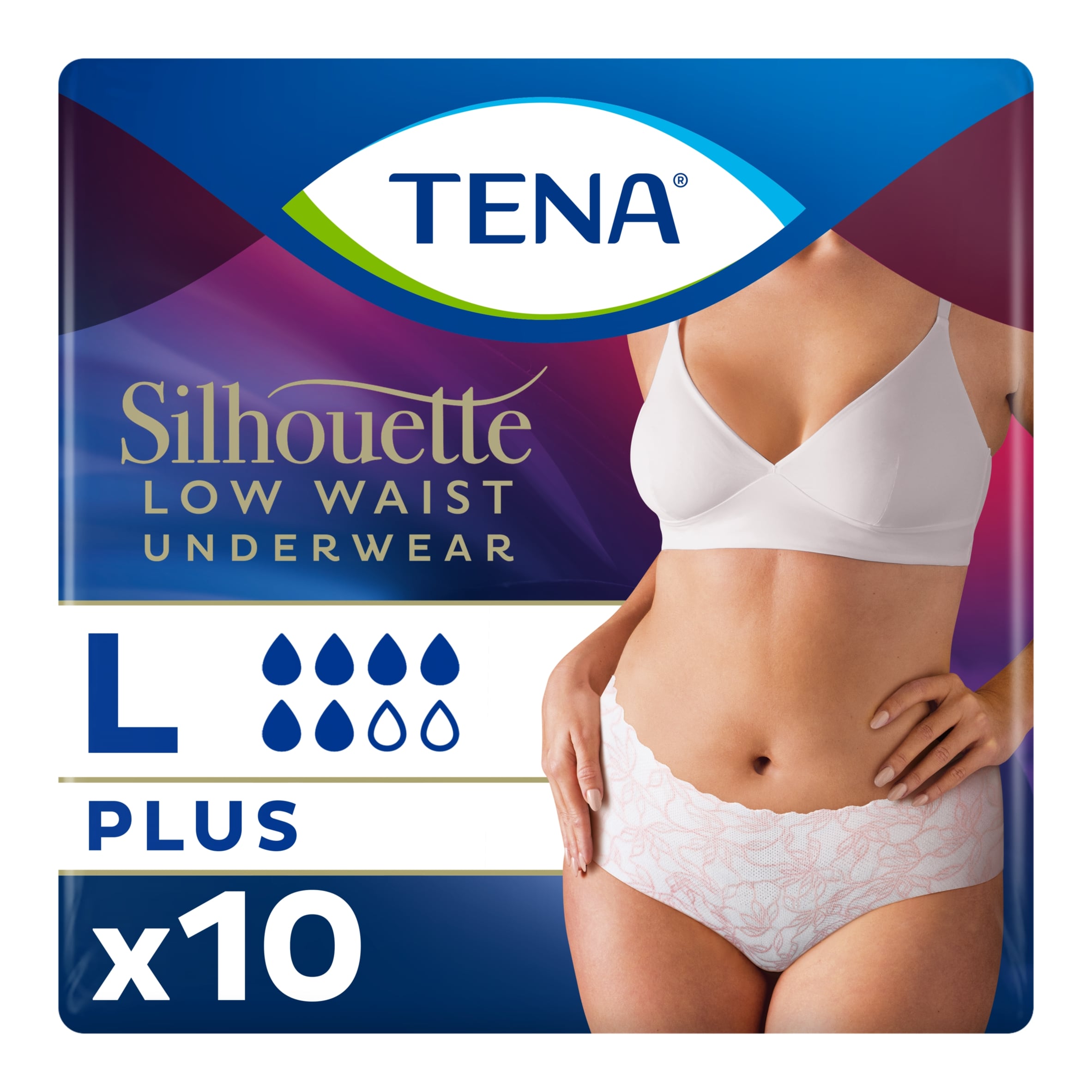 TENA Silhouette Incontinence Pants Plus White Low Waist Size Large 10 pack