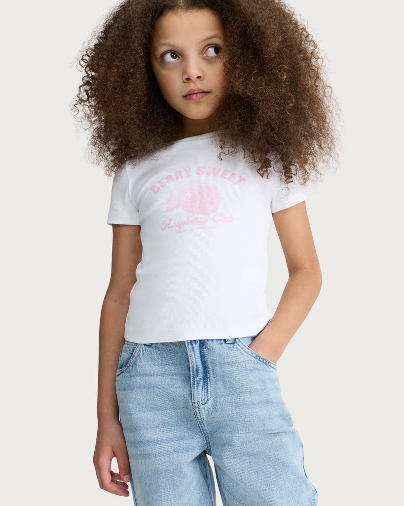 F&F Girls Cotton Rich Berry Sweet Raspberry Club T-Shirt in White